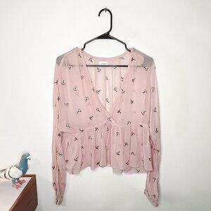 Aritizia Wilfred Pink Sheer Long Sleeve Blouse